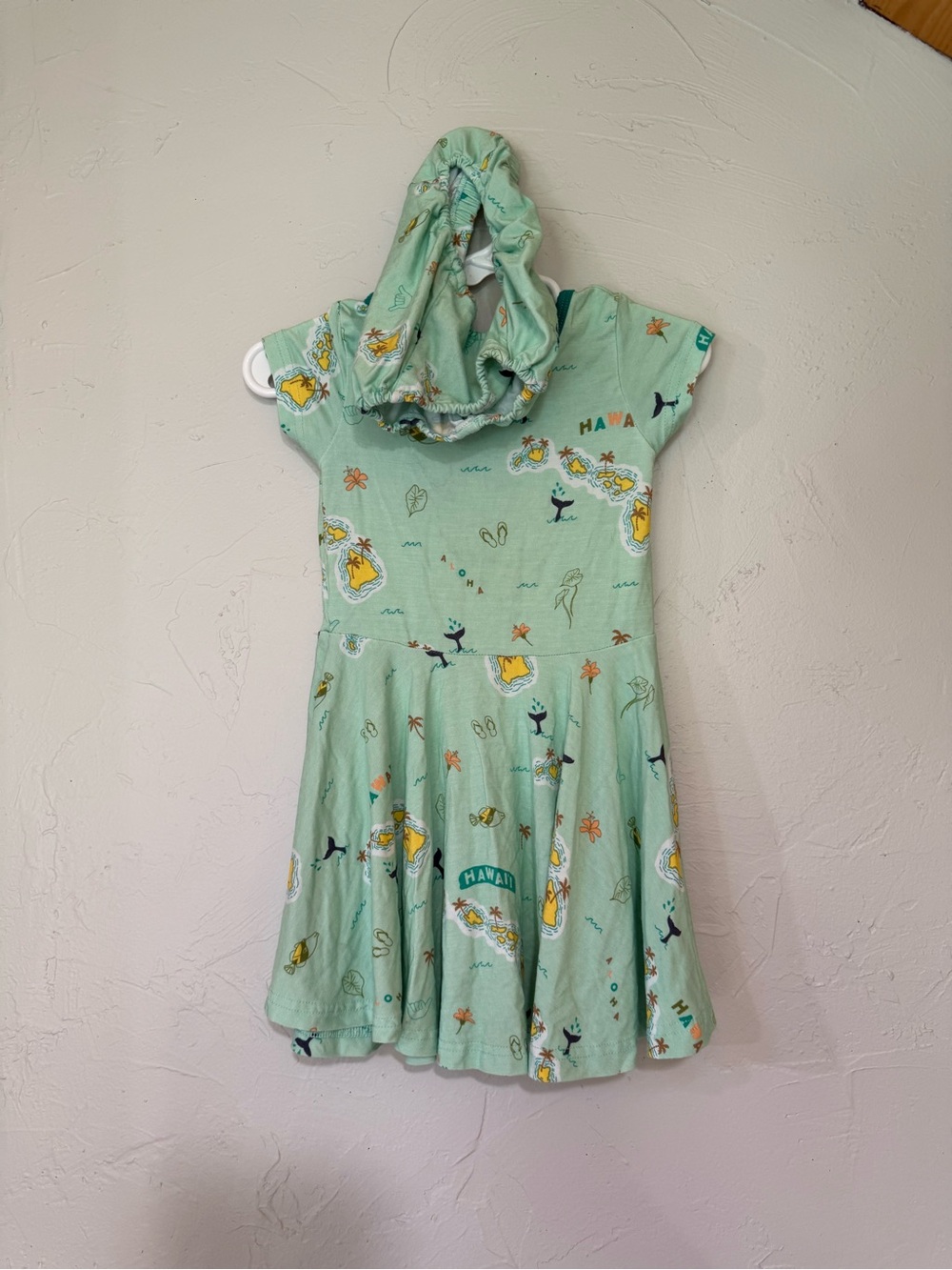 Mint Green Short Sleeve Twirl Dress with Island Print - Picture 3 of 5